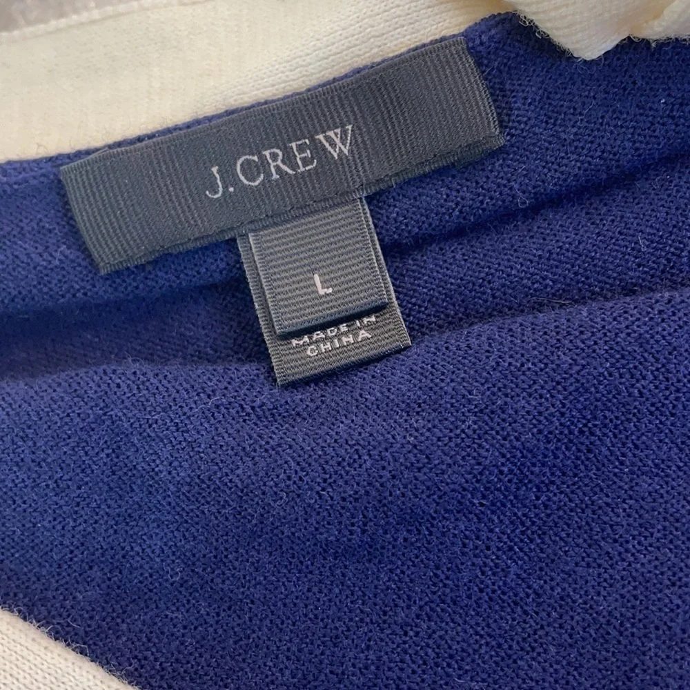 J crew blue merino wool tie cold shoulder sweater large